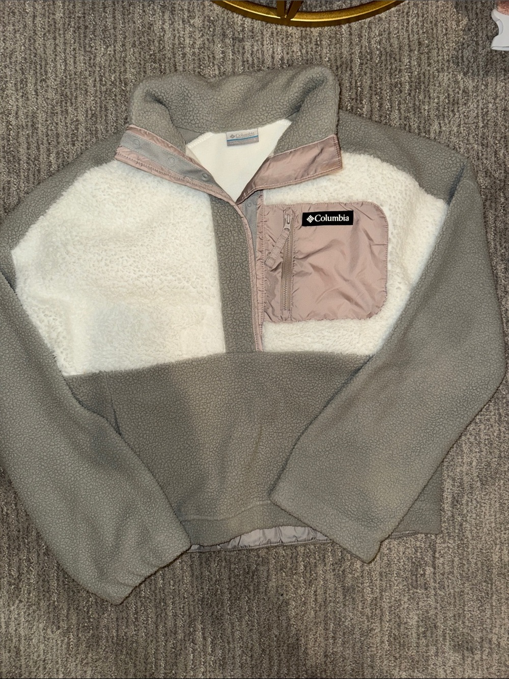 Columbia Sherpa Pullover - Gray, White & Pale Pink